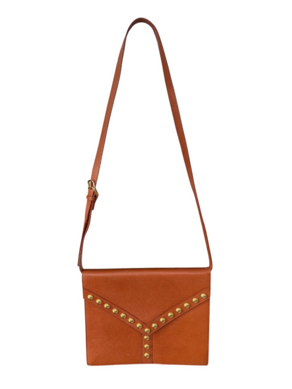 Yves Saint Laurent Brown Grained Leather Y Studded Crossbody Bag